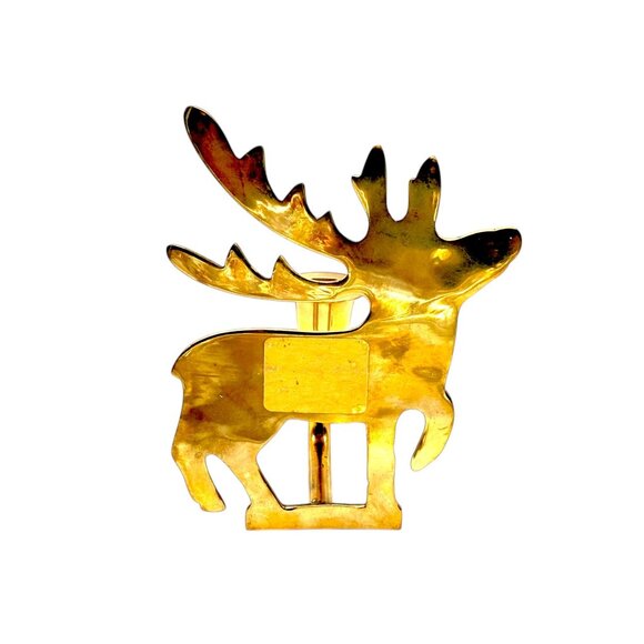 Vintage Brass Deer Christmas Stocking & Candle Holders Set Of 3 - Picture 8 of 10